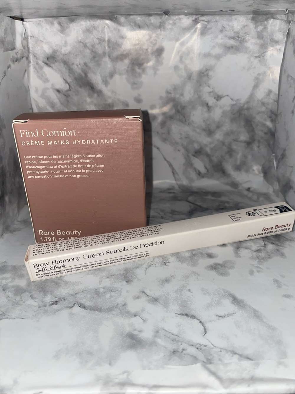 Rare Beauty Find Comfort Hand Cream + Brow Harmony Pencil - Soft Black